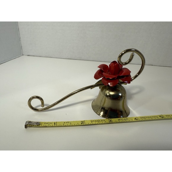 Candle Snuffer Bell 4" Red Rose Floral Flower Valentine Gold Tone - Picture 3 of 8